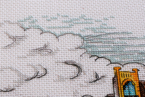 Abris Art kryželių siuvinėjimo rinkinys „Spalvotas miestas 2“ – 14 ct drobė, 22 × 21 cm