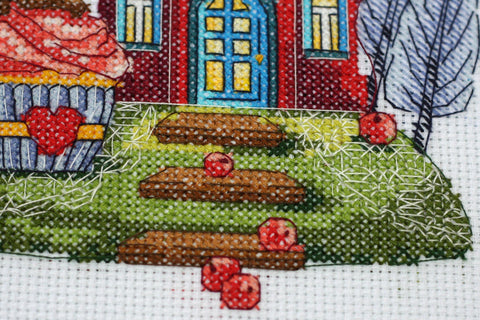 Abris Art kryželių rinkinys „Kavinė“ – 14 ct drobė, 32 spalvų siūlai, 15×19 cm