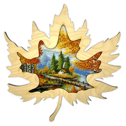 Abris Art siuvinėjimo rinkinys „Rudens kvapas“ 18 ct su lapo formos mediniu rėmeliu 20×16 cm