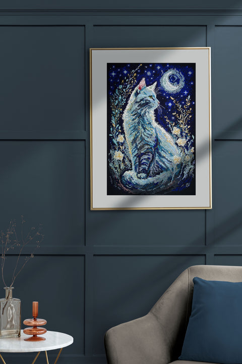 Kryželių siuvinėjimo rinkinys „Naktinis svečias“ 22×32 cm (14 ct) su PRECIOSA #10 karoliukais — Abris Art