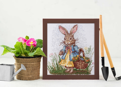 Abris Art siuvinėjimo kryželiu rinkinys Pavasario zuikis 14 ct su PRECIOSA karoliukais, 18×20 cm