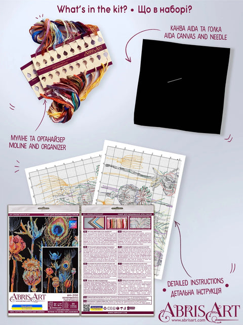 Abris Art siuvinėjimo rinkinys „Remembering“ — juoda 14 ct kanva, 22×30 cm, 34 spalvų