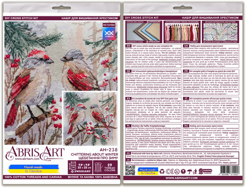 Abris Art kryželių rinkinys „Žiemos čiulbėjimas“, 25×25 cm, 14 ct kanva
