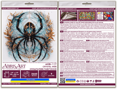 Abris Art siuvinėjimo rinkinys „Crystal Web“ su Preciosa karoliukais, 20 × 20 cm