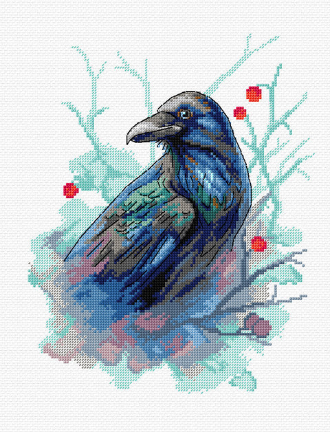Crafting Spark „Raven“ kryželių rinkinys — Aida 16 ct, 22 DMC spalvos, 18×23 cm
