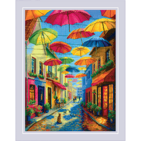 Siuvinėjimo kryželiu rinkinys „Spalvoti skėčiai“ 30 x 40 cm