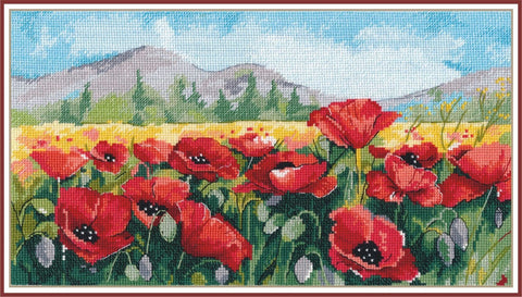 „Aguonos“ siuvinėjimo komplektas 16 × 29 cm, Zweigart 16 ct, 23 spalvos - kaSiulai.lt