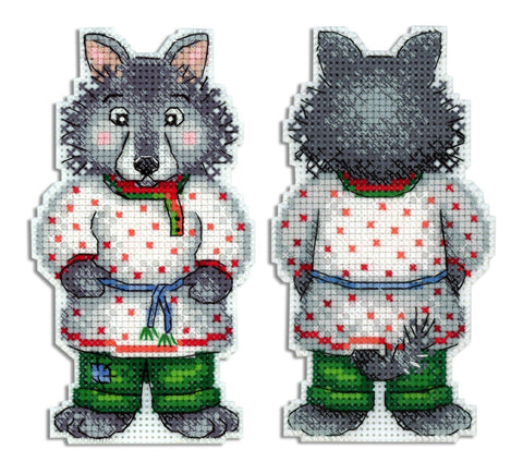Aida 14 siuvinėjimo rinkinys „Pilkas vilkas“, 13×7 cm — pradedantiesiems - kaSiulai.lt