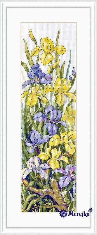 Aida 16 DMC siuvinėjimo komplektas – varliukų ir gėlių kompozicija, 10,5×34 cm - kaSiulai.lt