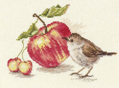 Alisa siuvinėjimo komplektas „Paukštis ir obuolys“, Aida 16, 17×11 cm - kaSiulai.lt