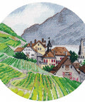 Alpės — miniatiūrinis kryželiu siuvinėjimo komplektas 15×15 cm, 26 spalvų - kaSiulai.lt