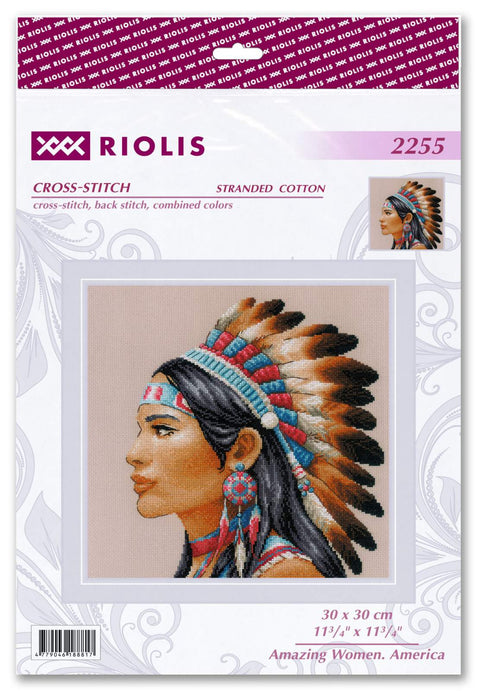RIOLIS siuvinėjimo rinkinys "Amazing Women. America" – 27 spalvų, 30×30 cm, 14 ct AIDA
