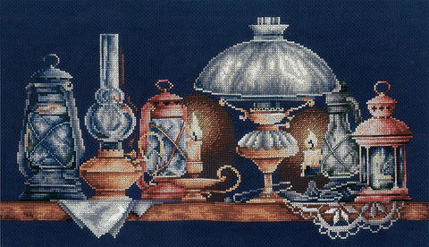 Aukščiausios kokybės siuvinėjimo komplektas: Aida 14 ct (tamsiai mėlyna), 28 spalvų, 40,5×21 cm - kaSiulai.lt