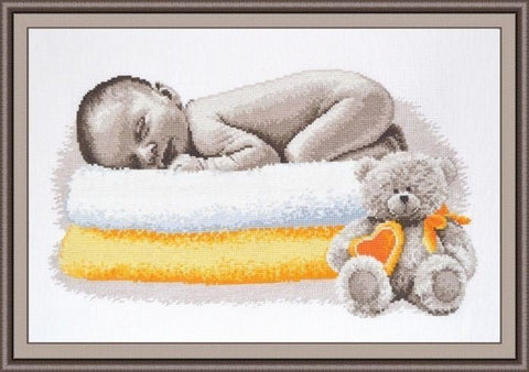 Baby Sleep S633 — Oven siuvinėjimo komplektas: Aida 14, 14 spalvų siūlai, adata, instrukcijos (rus./angl.) 40×22 cm - kaSiulai.lt