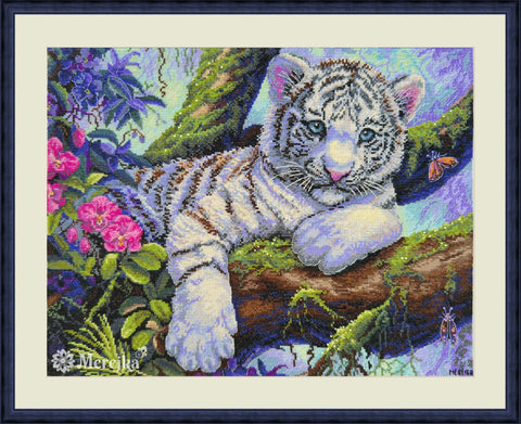 Baltasis tigras — siuvinėjimas kryželiu 37×29 cm - kaSiulai.lt