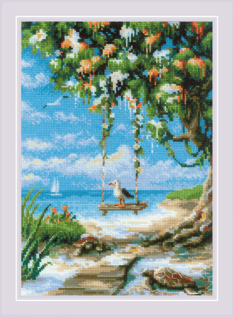RIOLIS siuvinėjimo rinkinys „Beach Swing“ Nr. 2215 — Aida 21×30 cm, 26 spalvų