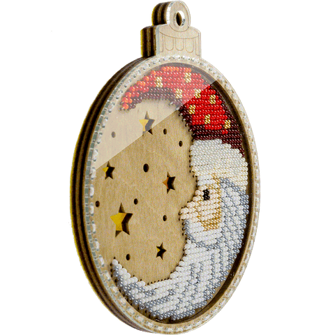 Kalėdinis karoliukų siuvinėjimo rinkinys: medinis eglutės žaisliukas