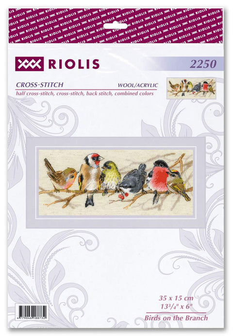 RIOLIS siuvinėjimo rinkinys „Paukščiai ant šakelės“ Nr. 2250 — 35×15 cm (14 ct)