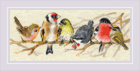 RIOLIS siuvinėjimo rinkinys „Paukščiai ant šakelės“ Nr. 2250 — 35×15 cm (14 ct)