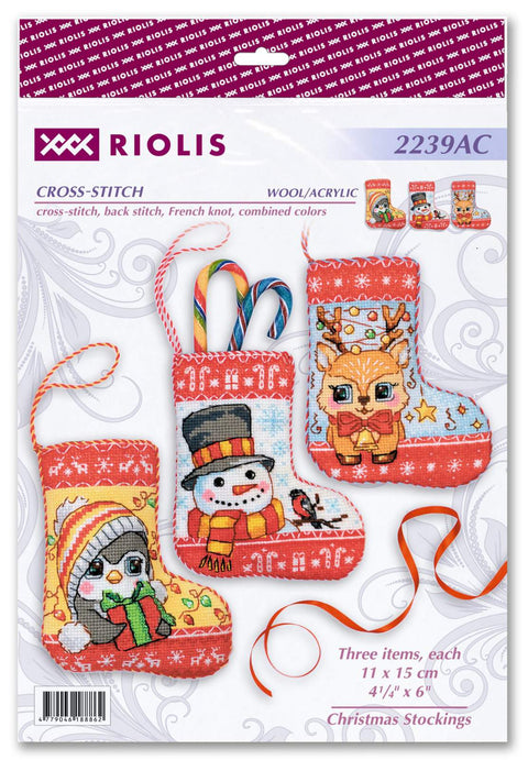 Kalėdinė kojinė — siuvinėjimo rinkinys RIOLIS Nr. 2239AC, 14ct Aida, 11×15 cm, 22 spalvos