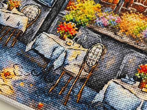 „Rudens kava“ kryželiu siuvinėjimo rinkinys, 29×29 cm paveikslui, Aida 16 audinys