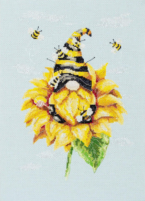 Abris Art kryželių rinkinys „Bitininkas“ – mėlyna 14 ct medvilninė drobė, 30×22 cm