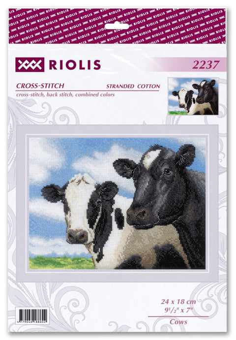 RIOLIS siuvinėjimo rinkinys „Cows“ (Nr. 2237) – karvių motyvas, 24×18 cm, 14 ct Aida, Anchor siūlai
