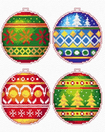 Crafting Spark siuvinėjimo rinkinys kalėdiniams pakabukams — 4 dizainai, balta plastikinė kanva (14 ct)
