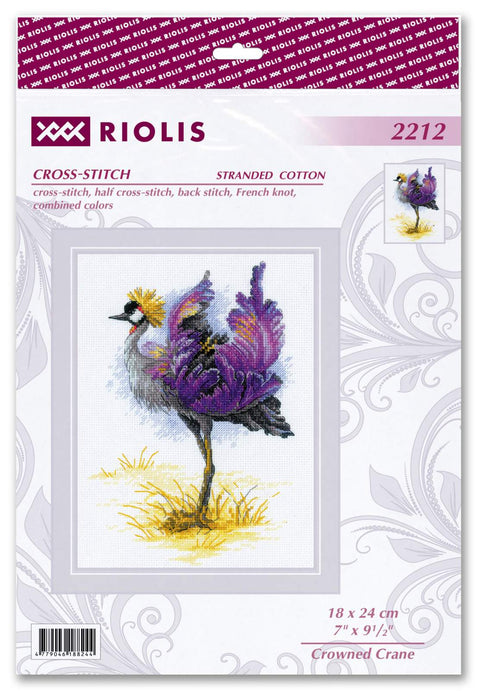Siuvinėjimo rinkinys RIOLIS "Crowned Crane" Nr.2212 — 18×24 cm, 20 spalvų Anchor