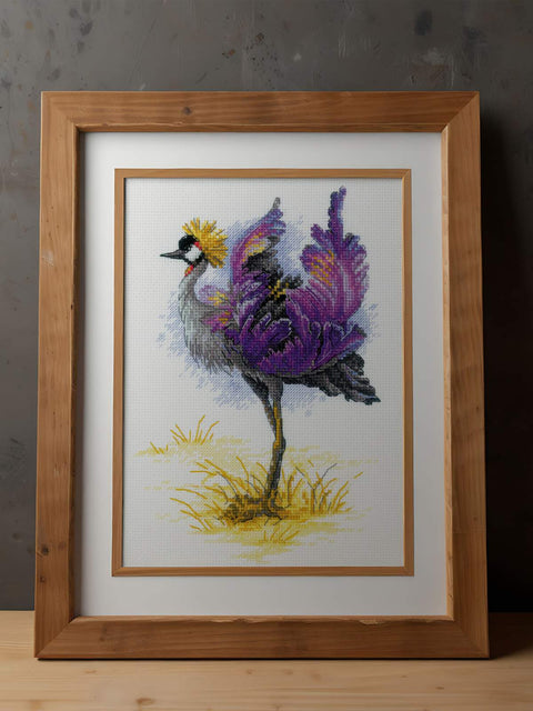 Siuvinėjimo rinkinys RIOLIS "Crowned Crane" Nr.2212 — 18×24 cm, 20 spalvų Anchor