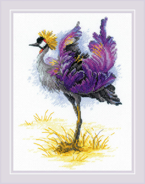 Siuvinėjimo rinkinys RIOLIS "Crowned Crane" Nr.2212 — 18×24 cm, 20 spalvų Anchor