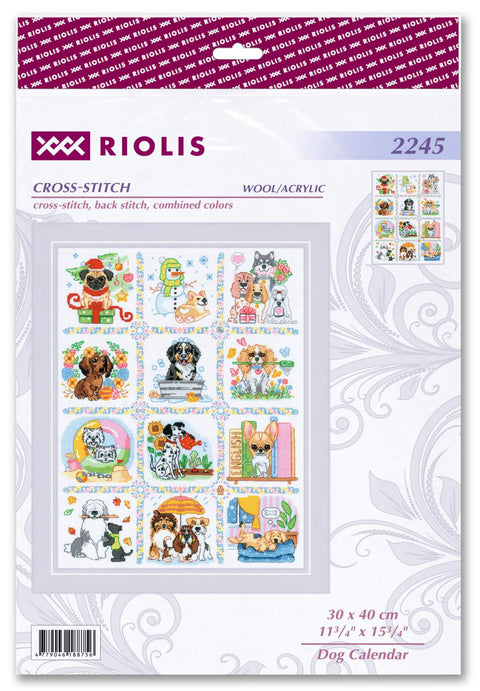 RIOLIS siuvinėjimo rinkinys "Dog Calendar" — 30×40 cm, 28 spalvų, 14ct AIDA