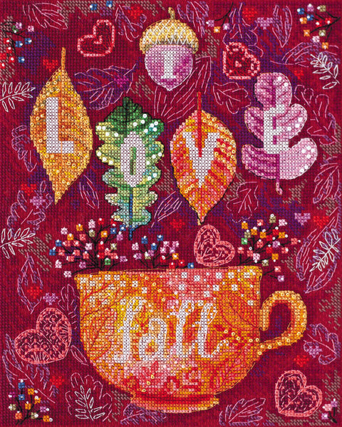 Abris Art kryželių rinkinys „Rudens spalvos“, 20×25 cm, juodas 14 ct su PRECIOSA karoliukais