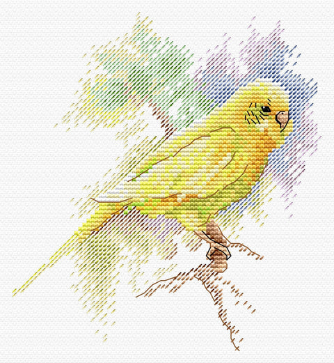 Elegantiškas kryželiu siuvinėjimo komplektas „Plunksnuotas bičiulis“, 15×14 cm - kaSiulai.lt
