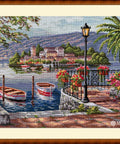 Elegantiškas Merejka komplektas siuvinėjimui kryželiu „Lago del Porto“, 31,5×41,5 cm - kaSiulai.lt