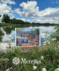 Elegantiškas Merejka komplektas siuvinėjimui kryželiu „Lago del Porto“, 31,5×41,5 cm - kaSiulai.lt