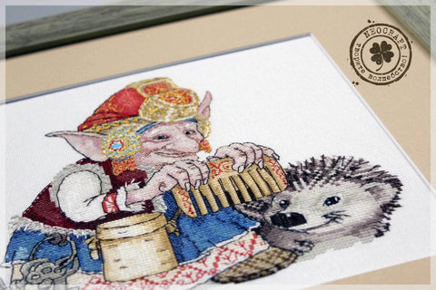 NeoCraft kryželių rinkinys „Elfas ir ežiukas“ – Zweigart audinys, 20×21 cm