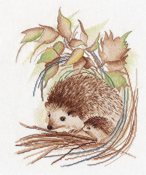 „Ežiukai“ — siuvinėjimo kryželiu komplektas, 20×25 cm (Aida 16), 17 spalvų - kaSiulai.lt