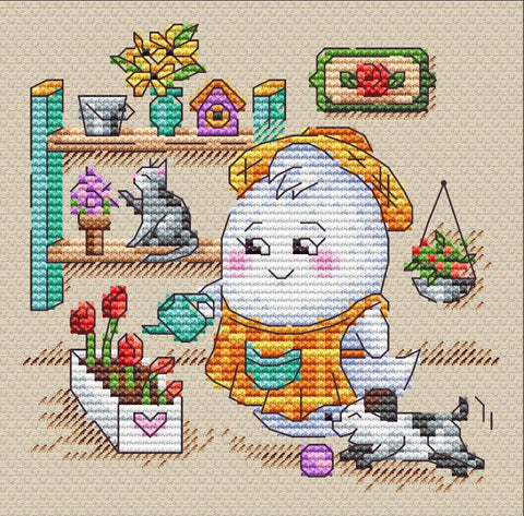 Floristė — kryželiu siuvinėjimo komplektas 11×11 cm - kaSiulai.lt