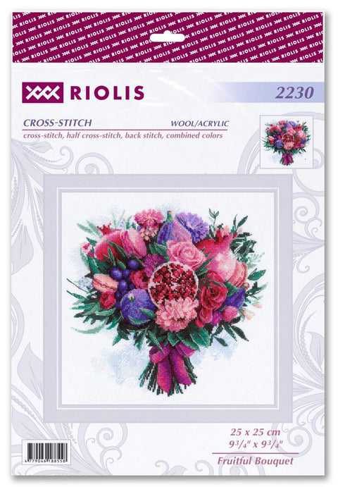 RIOLIS "Fruitful Bouquet" siuvinėjimo rinkinys Nr. 2230 — 25×25 cm, 24 spalvų