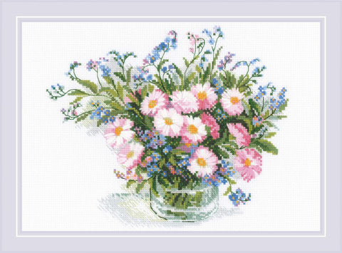 Gentle Daisies — RIOLIS siuvinėjimo rinkinys Nr. 2277, 14ct AIDA 30×21 cm, 17 spalvų