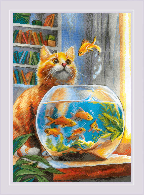 Ginger Observer – siuvinėjimo rinkinys RIOLIS Nr. 2218 (14ct AIDA, 21×30 cm, 28 spalvų)