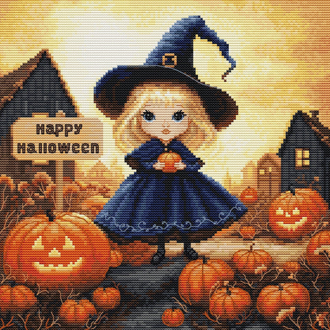 „Happy Halloween“ siuvinėjimo kryželiu komplektas — 22×22 cm - kaSiulai.lt