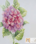 Hortenzija — siuvinėjimo komplektas ant Aida 14, 17 spalvų, 12×12 cm - kaSiulai.lt