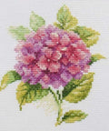 Hortenzija — siuvinėjimo komplektas ant Aida 14, 17 spalvų, 12×12 cm - kaSiulai.lt