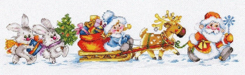 Kalėdinis siuvinėjimo komplektas „Happy New Year“ Aida 14 Lurex, 40×10 cm - kaSiulai.lt