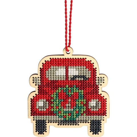 Kalėdų automobilis (8 x 9.5 cm) - DIMENSIONS siuvinėjimo kryželiu rinkinys - kaSiulai.lt
