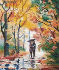 Komplektas kryželiu siuvinėti „Rudens pasivaikščiojimas“, 20×30 cm, DMC 16 ct - kaSiulai.lt