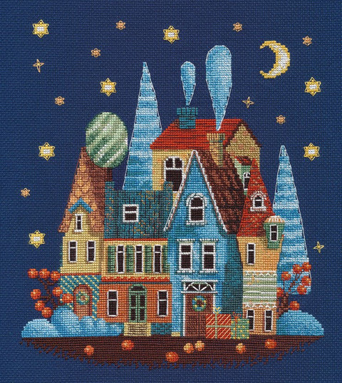 Komplektas kryželiui „Šerkšnotas vakaras“, Aida 18 (Zweigart), 20×22 cm - kaSiulai.lt