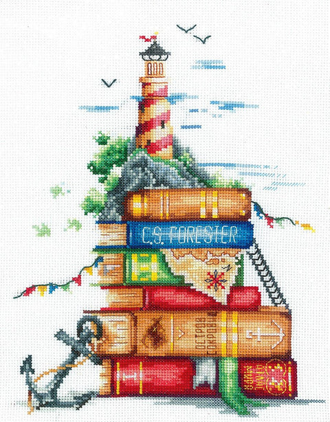 Komplektas siuvinėjimui kryželiu „Jūros istorijos“, Aida 16, 18×22 cm, 33 spalvos - kaSiulai.lt